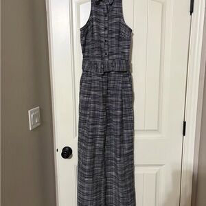 Maeve Black and White Plaid Jumpsuit